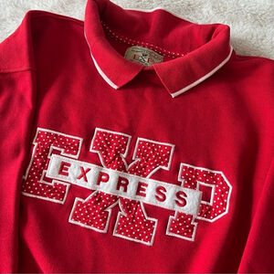 Vintage Oversized Preppy Collared Crewneck Express Polka dots XS